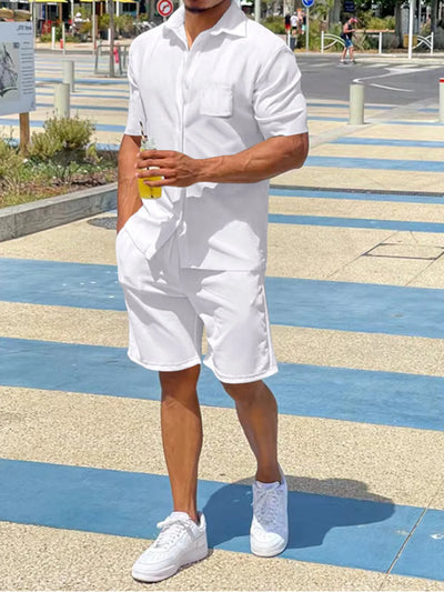 Men's Plus Size Button Up Shirt and Shorts Set