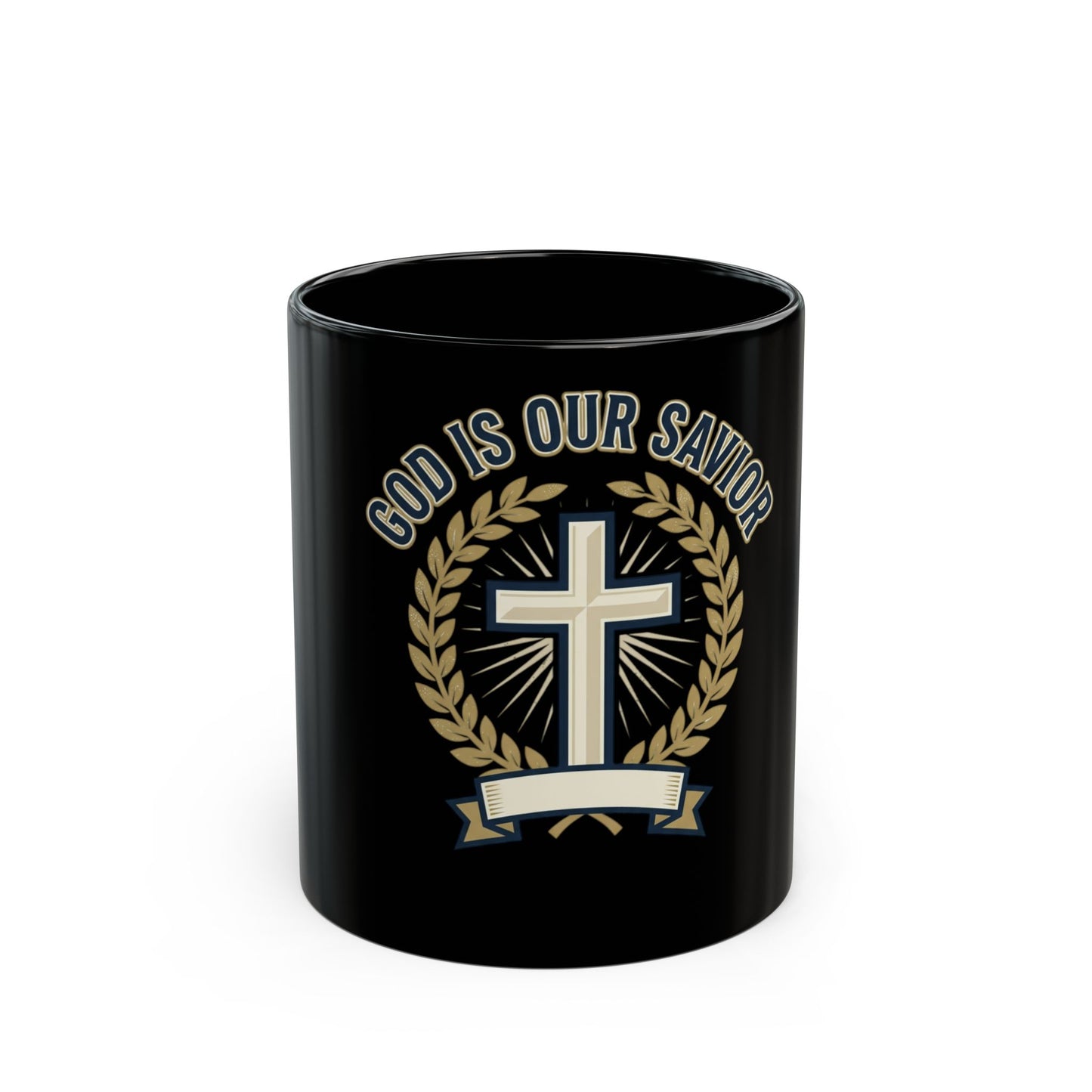 God Is Our Savior Black Ceramic Mug