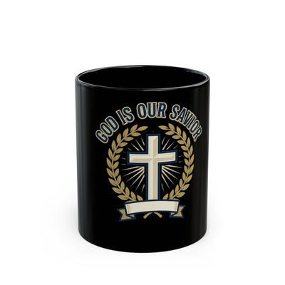 God Is Our Savior Black Ceramic Mug