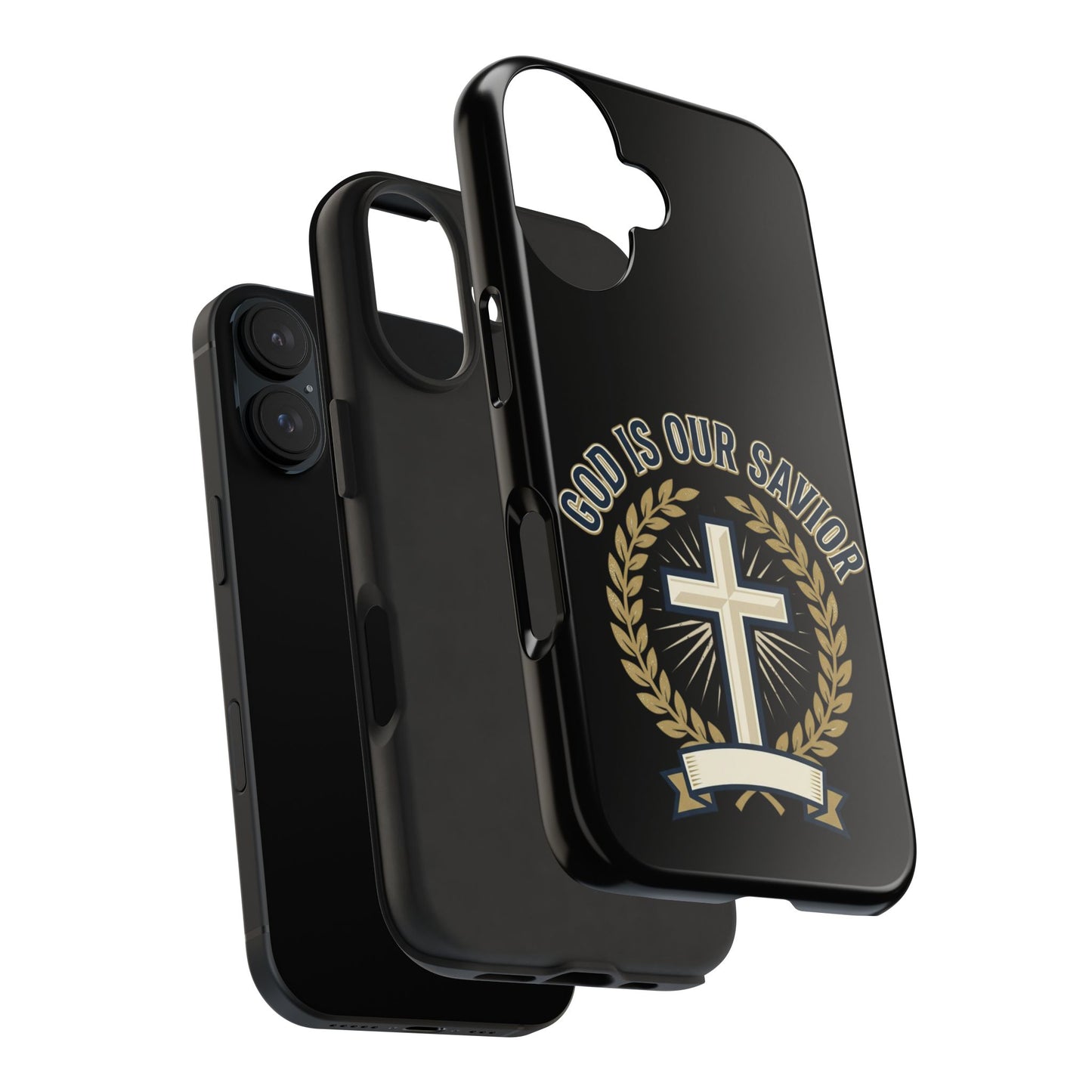 Christian Cross Phone Case — "God Is Our Savior" Religious Tough Phone Case