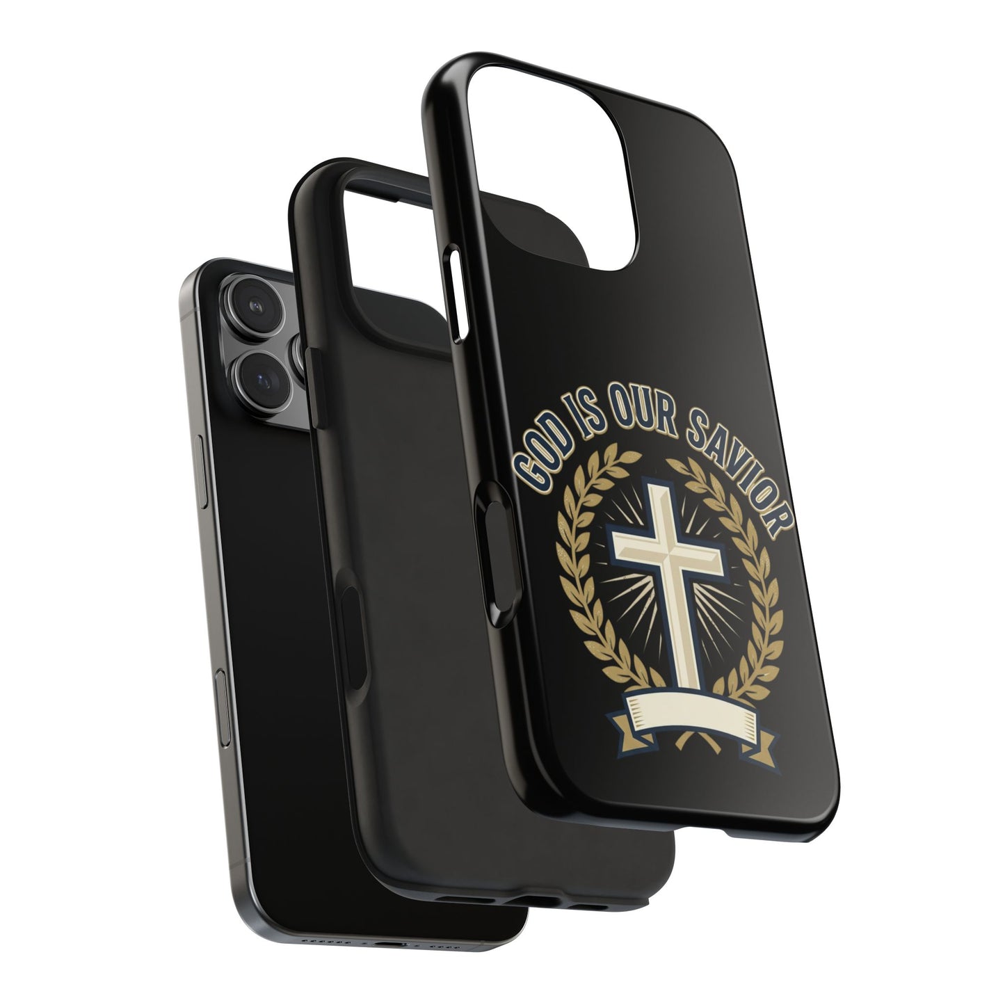 Christian Cross Phone Case — "God Is Our Savior" Religious Tough Phone Case