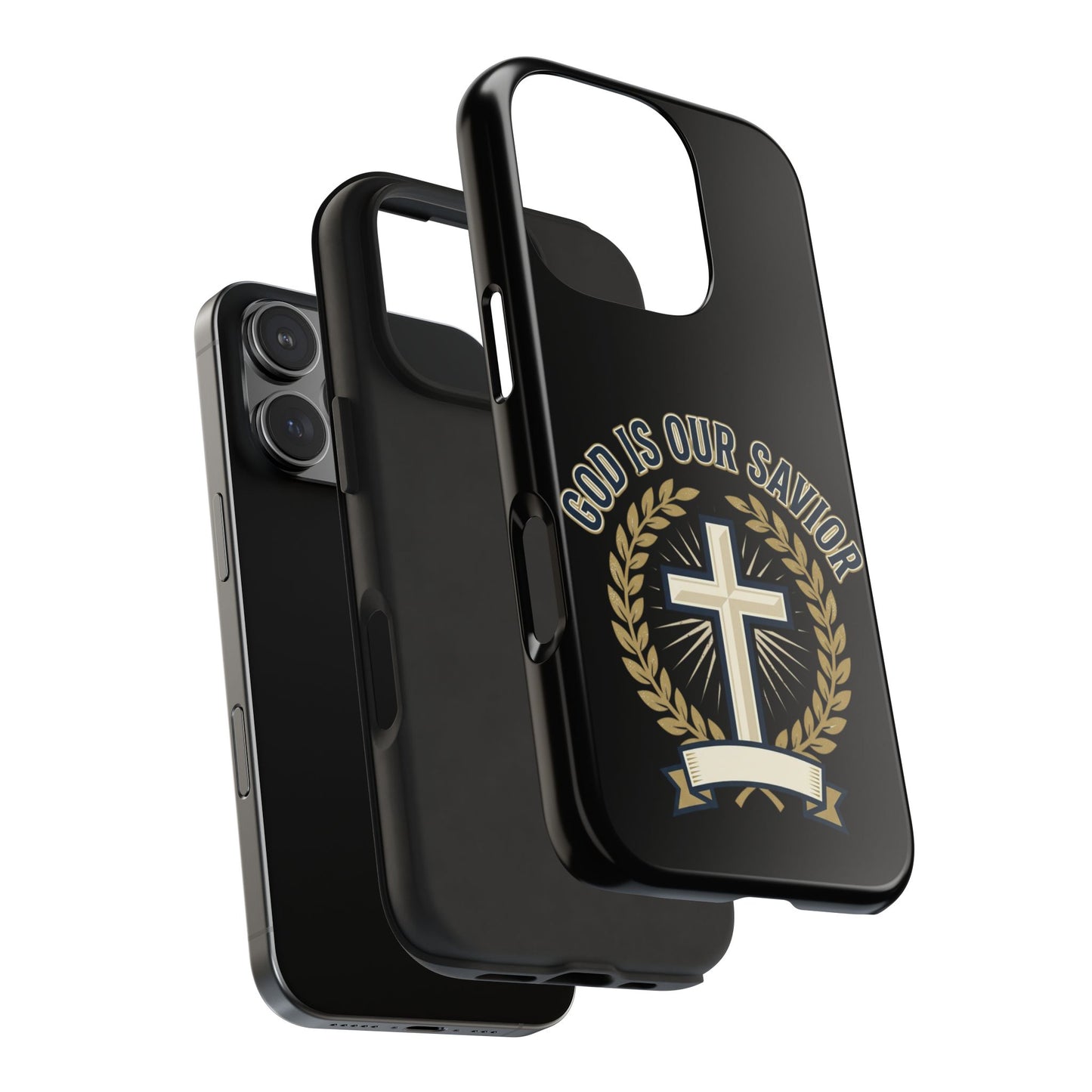 Christian Cross Phone Case — "God Is Our Savior" Religious Tough Phone Case