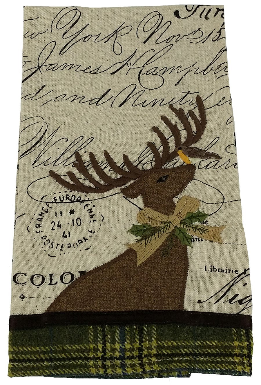 ML14898C Holiday Reindeer Tartan Script Towel 16x22