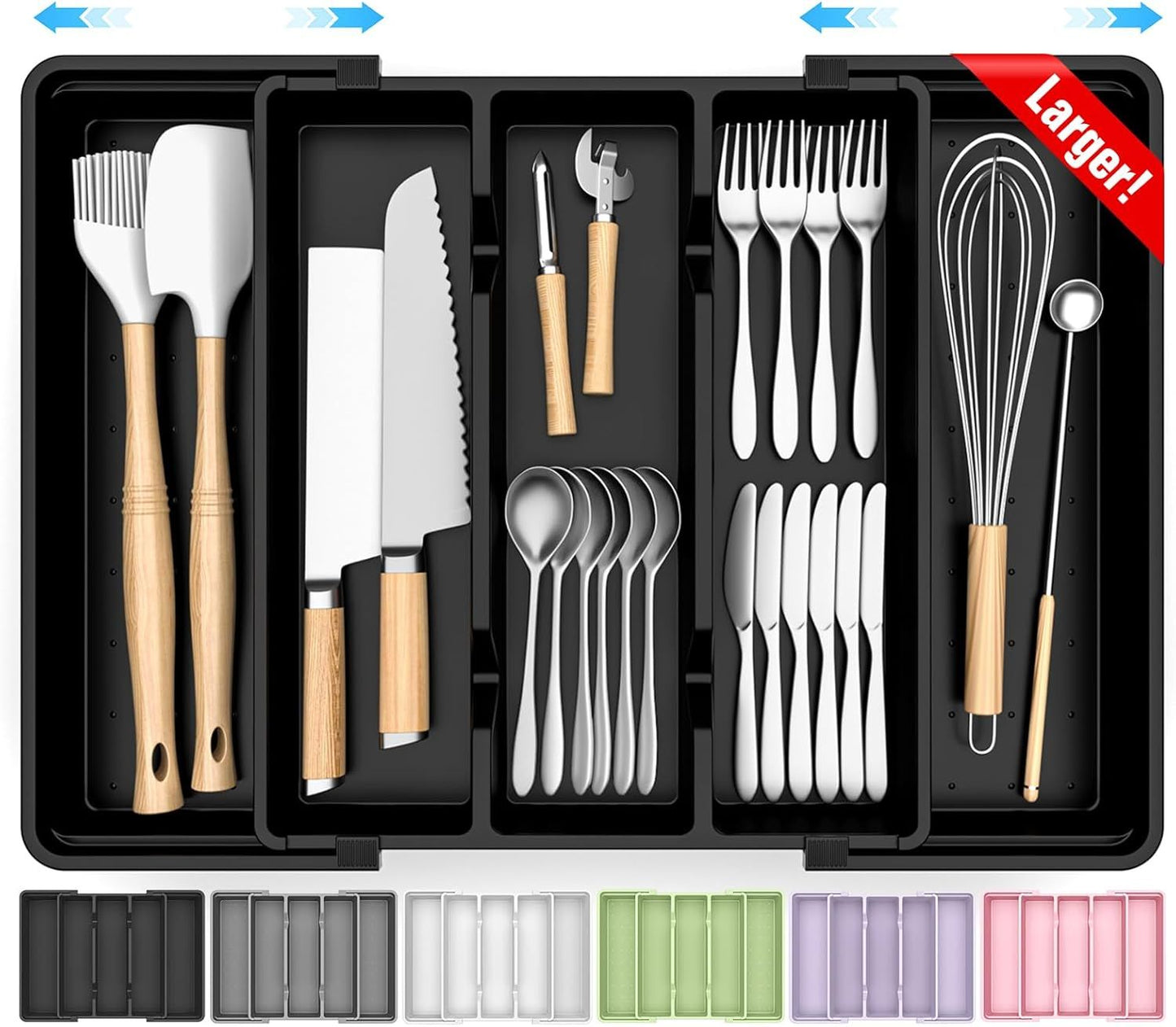 Large Silverware Organizer, Expandable Utensil Drawer Organizer for