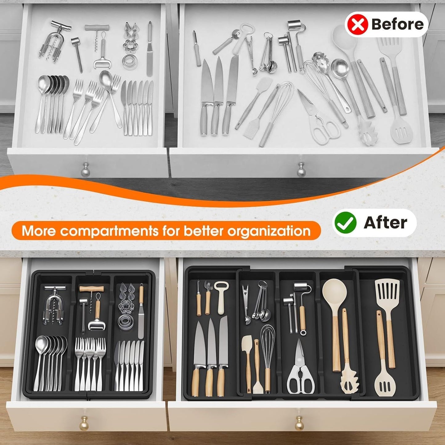 Large Silverware Organizer, Expandable Utensil Drawer Organizer for