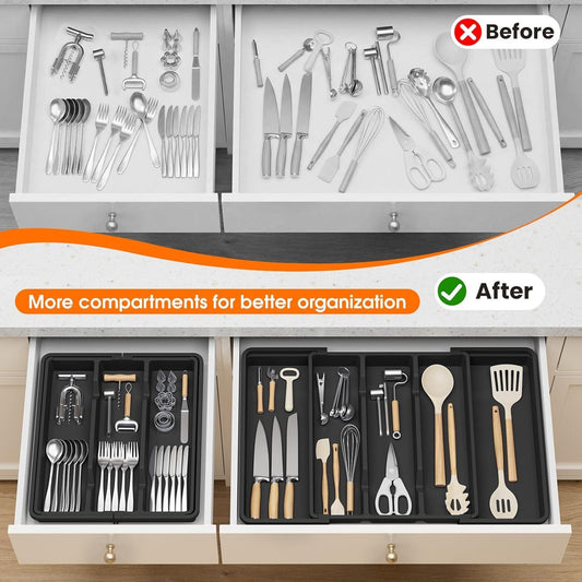 Large Silverware Organizer, Expandable Utensil Drawer Organizer for