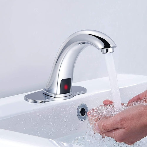Automatic Sensor Touchless Bathroom Sink Faucet with Deck Plate,