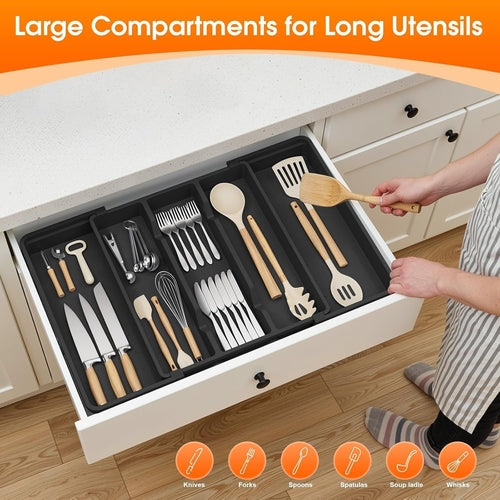 Large Silverware Organizer, Expandable Utensil Drawer Organizer for