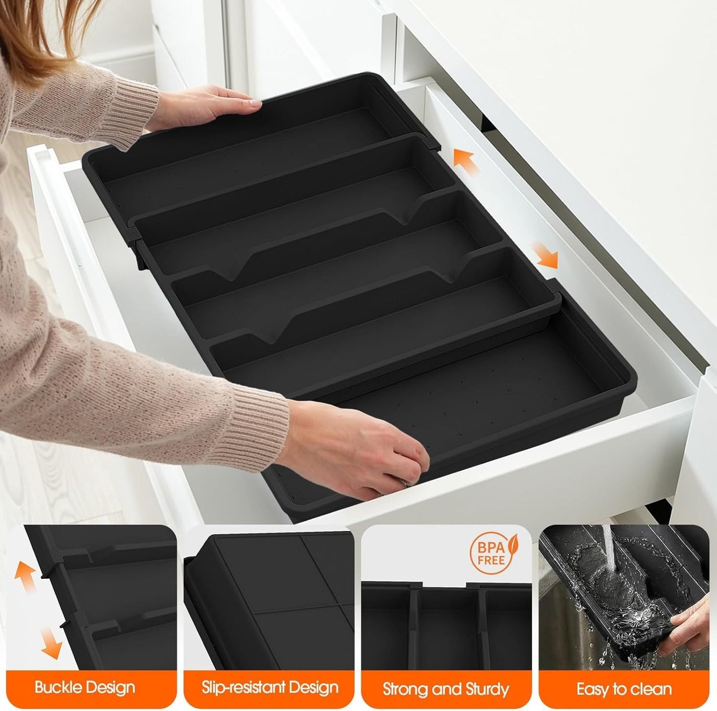 Large Silverware Organizer, Expandable Utensil Drawer Organizer for