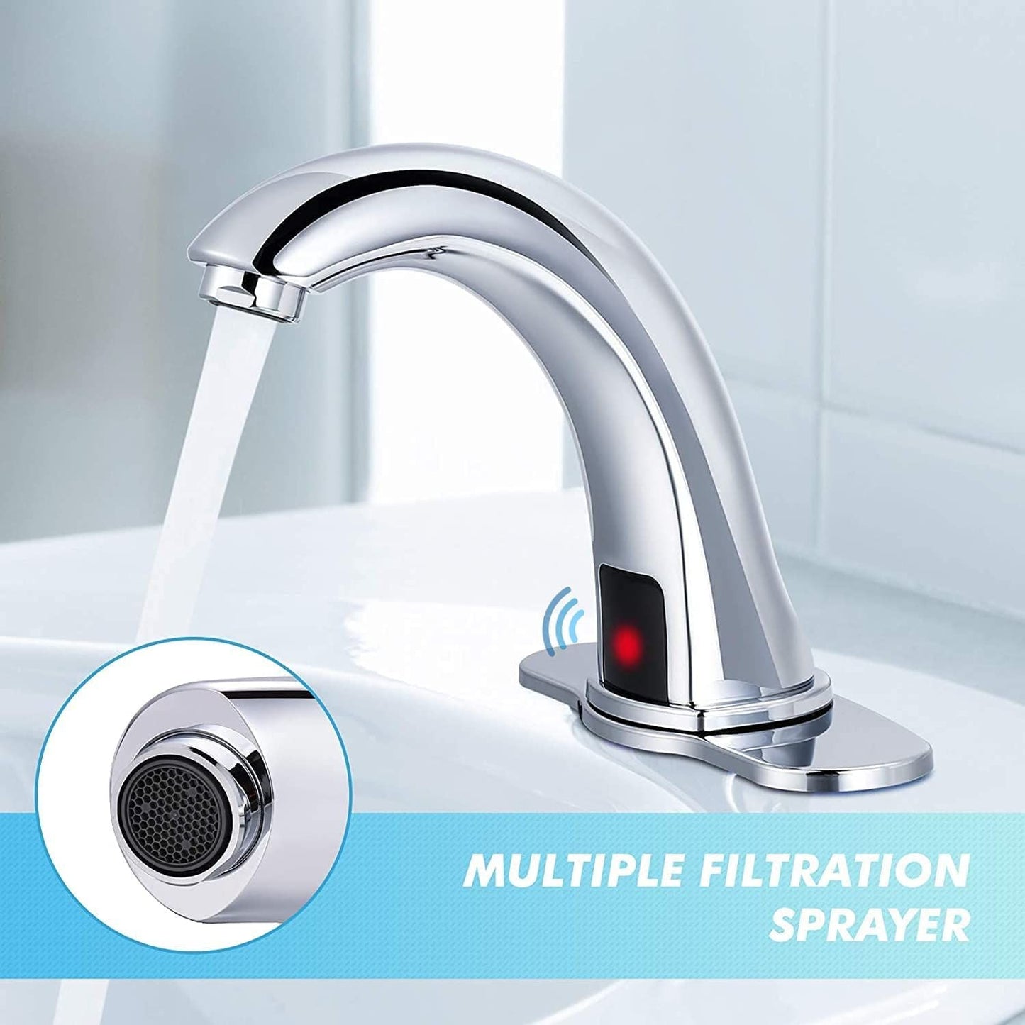 Automatic Sensor Touchless Bathroom Sink Faucet with Deck Plate,