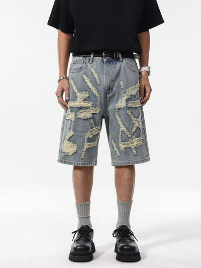 Men's Wash Distressed Denim Shorts