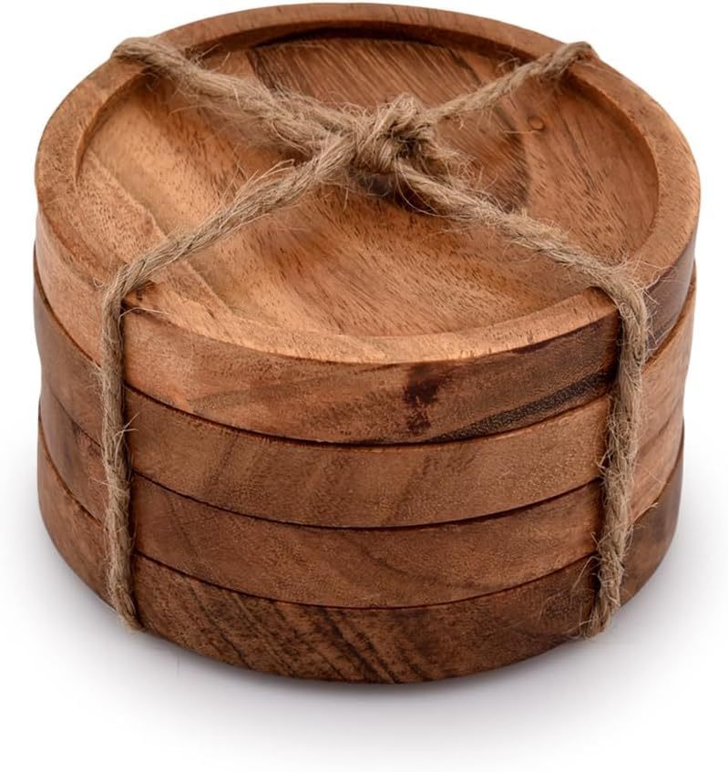 Natural Wood Drink Coaster Set (4 Pcs)